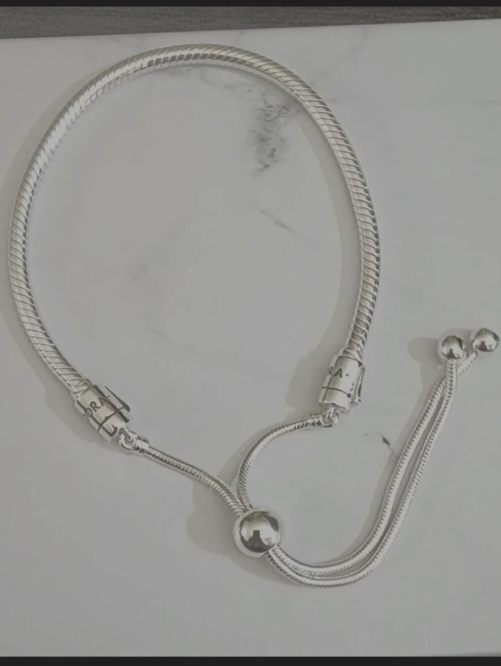 Authentic Pandora Polished Silver Adjustable Snake Chain Necklace - Silver